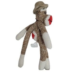 Sock Monkey Mini Knit Plush Safari Hat 7.5" Red Mouth Bottom